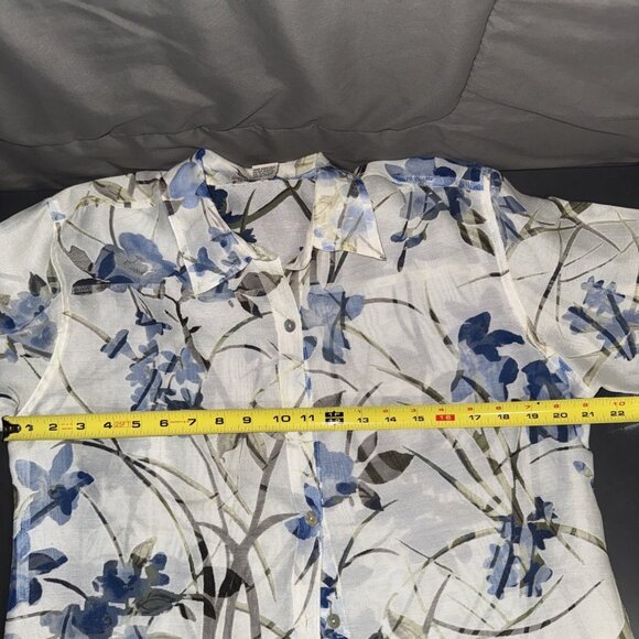 Notations Blouse Size MEDIUM Button Up Floral Linen Blend 3/4  Sleeve Sheer - Picture 6 of 11